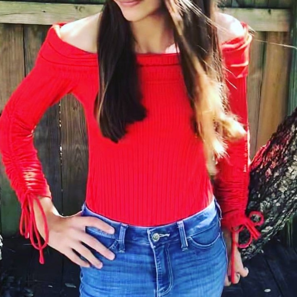 Cherry red off shoulder bodysuit